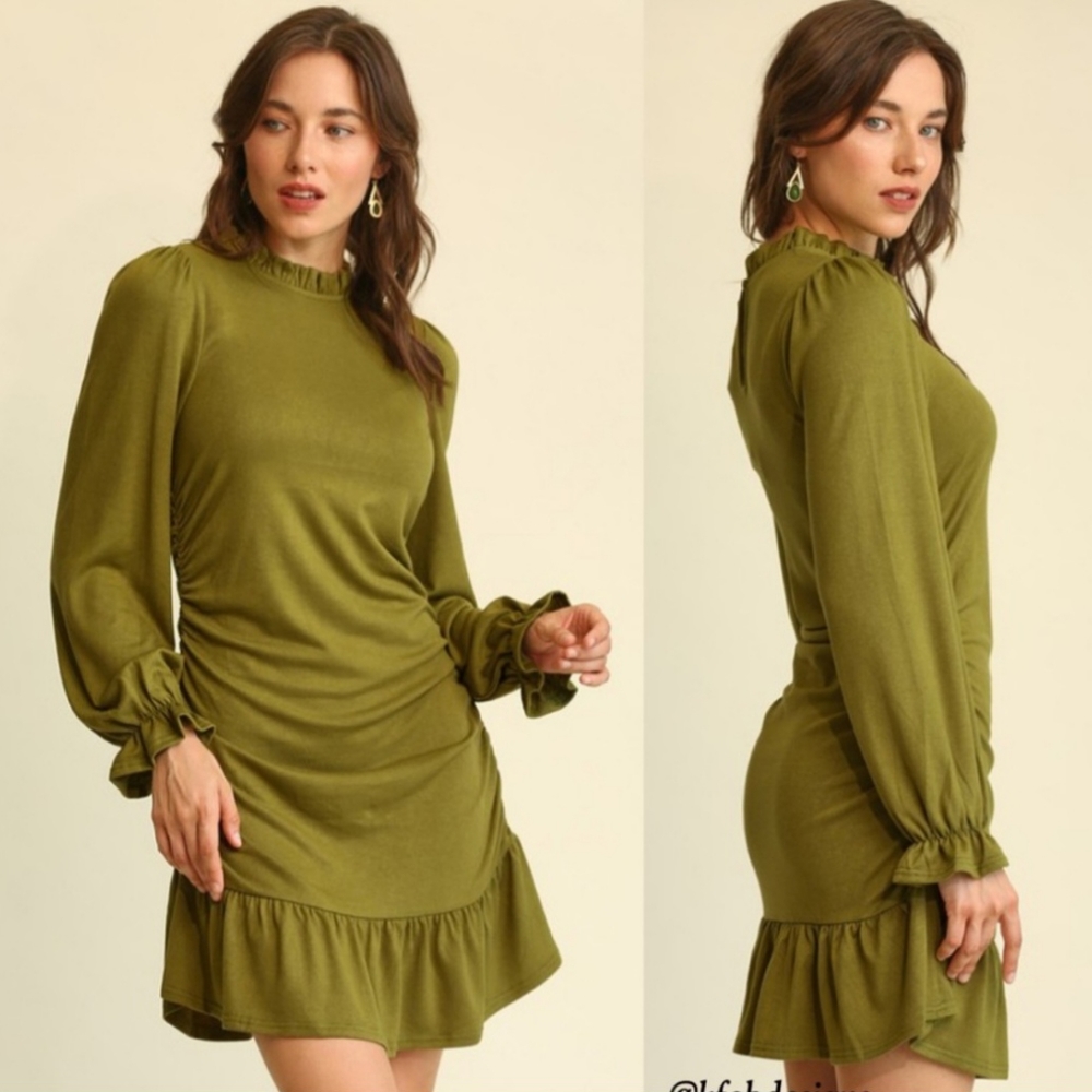 NWT Green Ruche Dress - Picture 2 of 5
